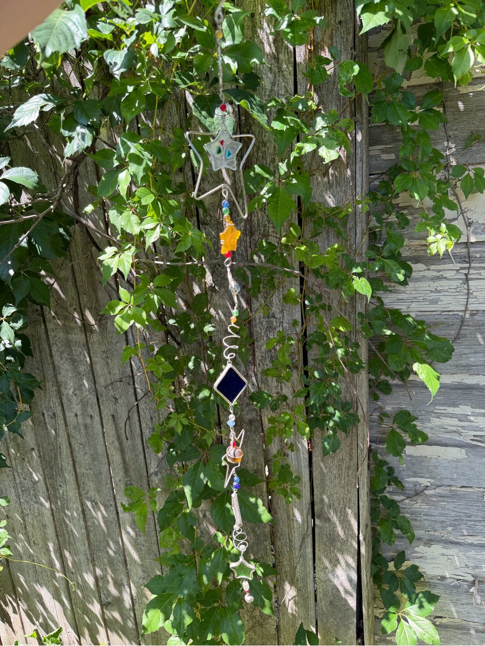 Vintage Stained Glass Beaded Hanging Star Wind Chime